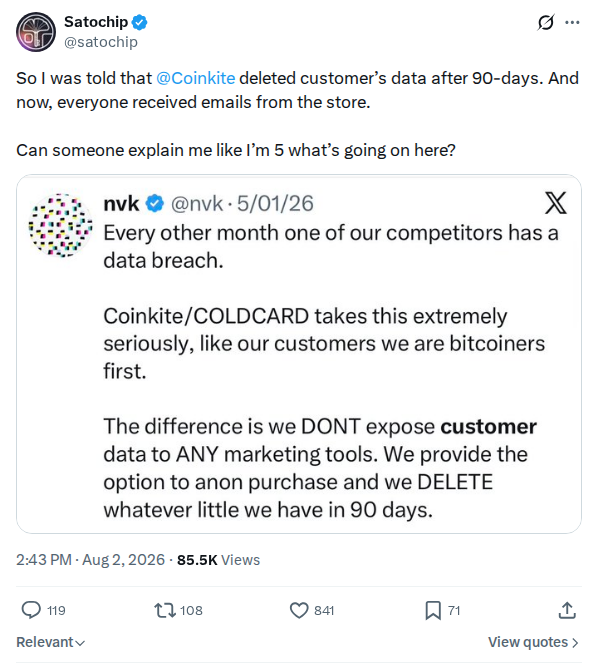 Captured screenshot: Customer-data retention question