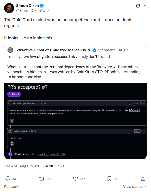 Captured screenshot: Inside-job allegation