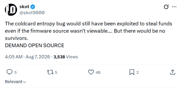 Captured screenshot: Open-source argument from the entropy bug