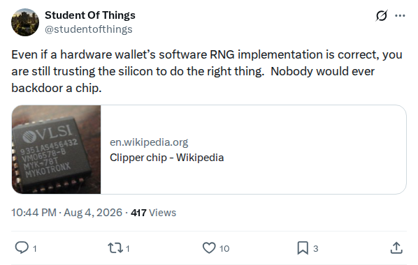 Captured screenshot: Trust in silicon RNG