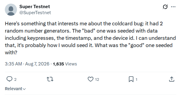 Captured screenshot: Question about the good generator's seeding