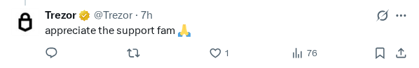 Captured screenshot of the reply by @Trezor