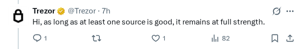 Captured screenshot of the reply by @Trezor