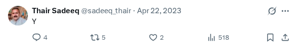 Captured screenshot of the reply by @sadeeq_thair