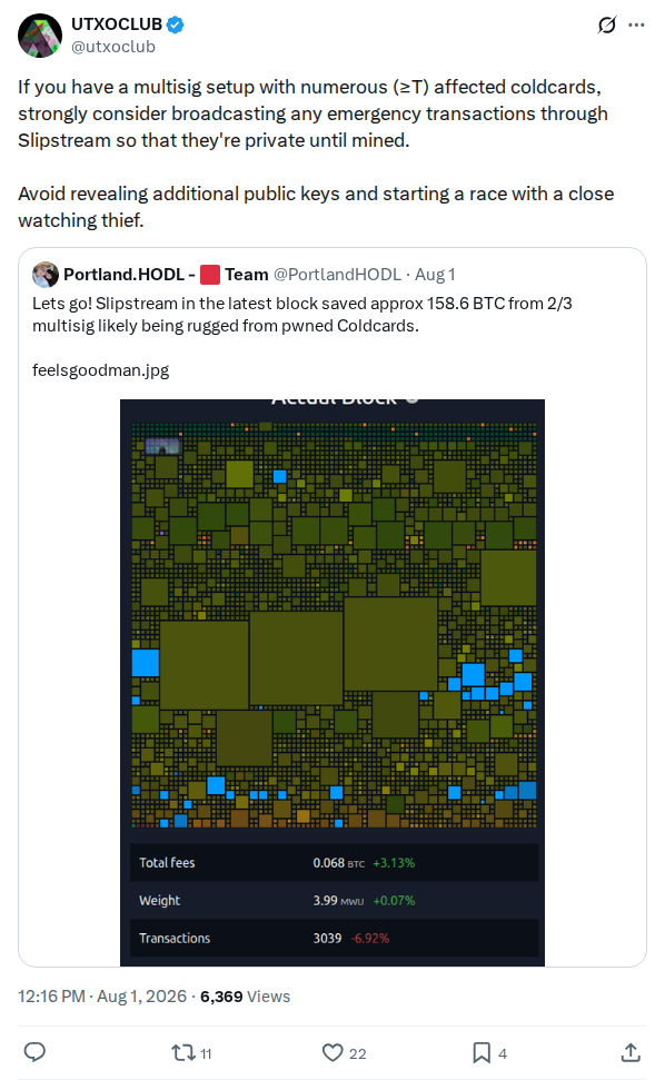 Captured screenshot: Multisig emergency transactions through Slipstream